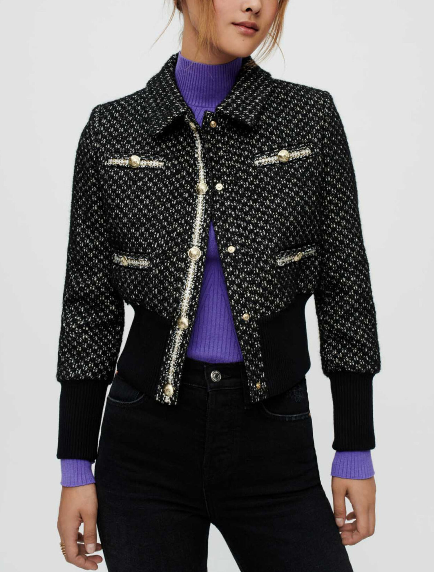Unten geraffter Blouson aus Tweed