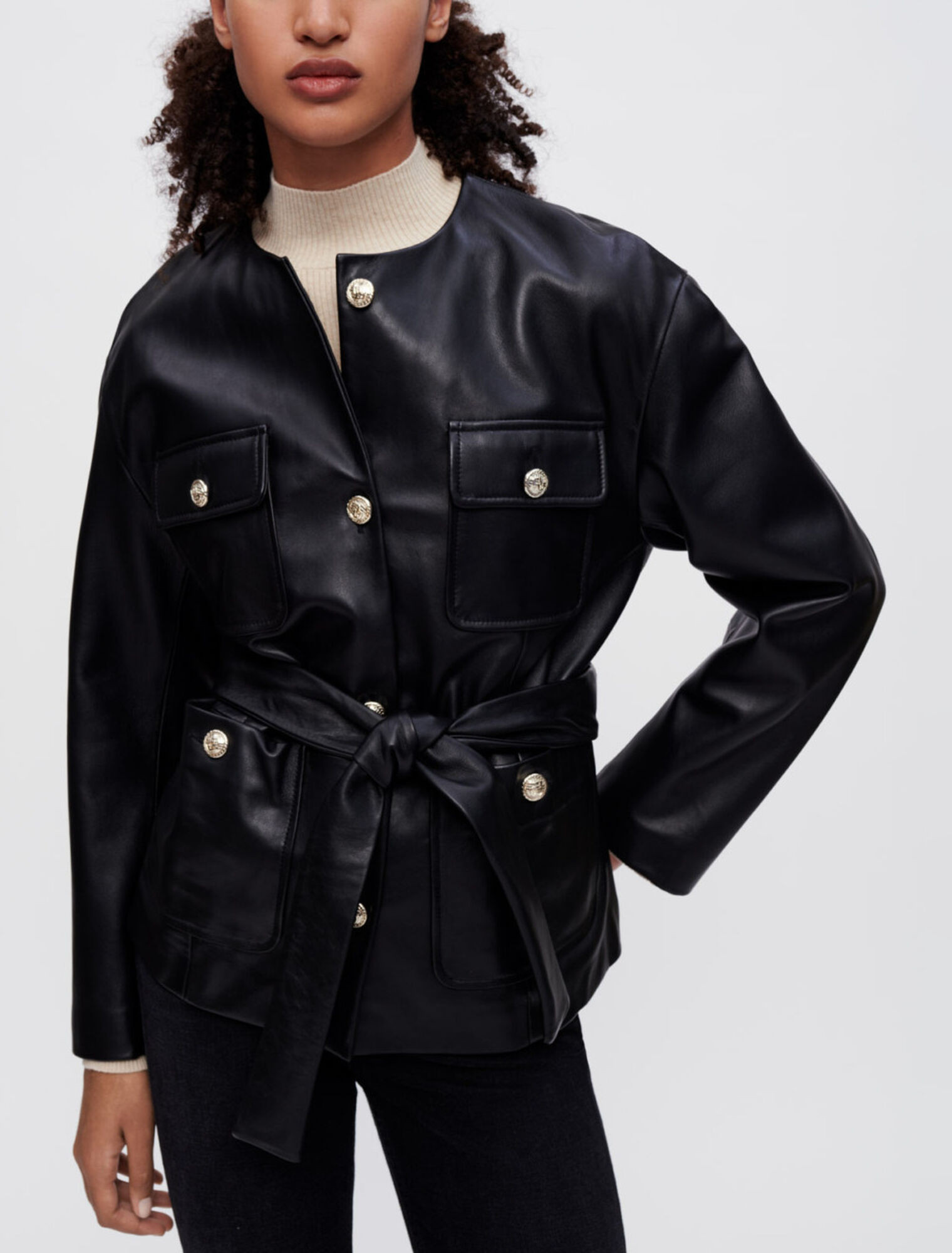 Blousonjacke aus Leder mit 4 Taschen