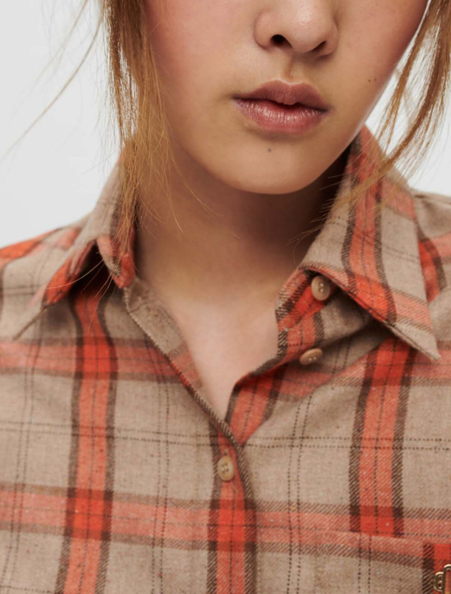 Crop-Hemd mit Karos in Camel und Orange