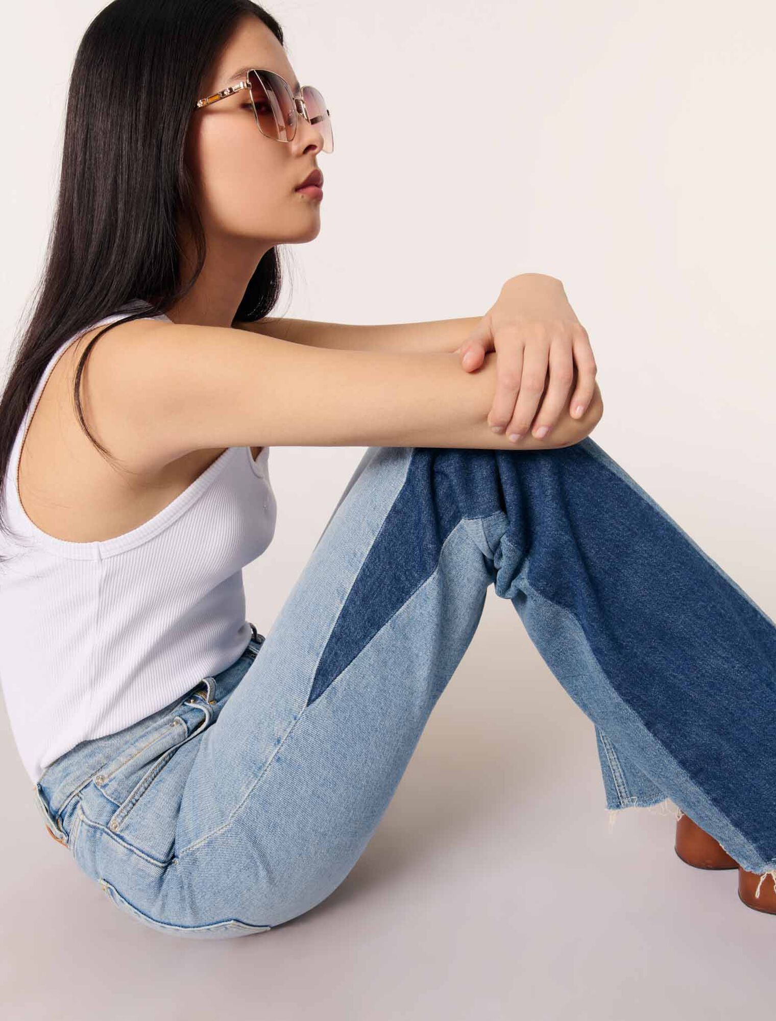 Dreifarbige Patchwork-Jeans