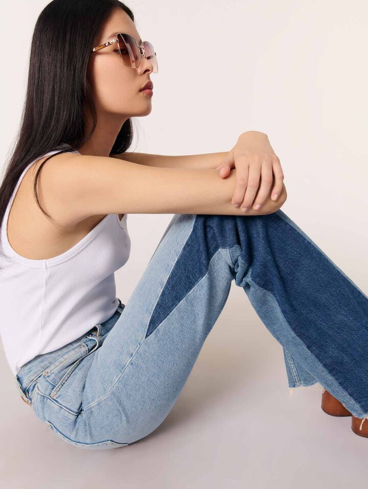 Dreifarbige Patchwork-Jeans