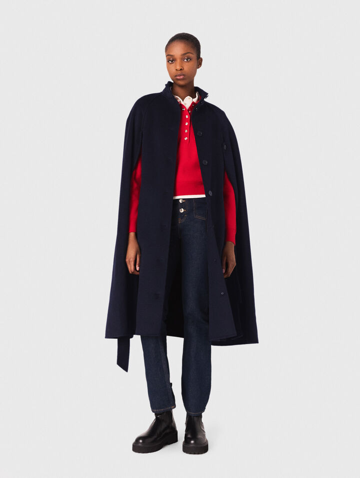 Langer Doubleface-Mantel mit Cape