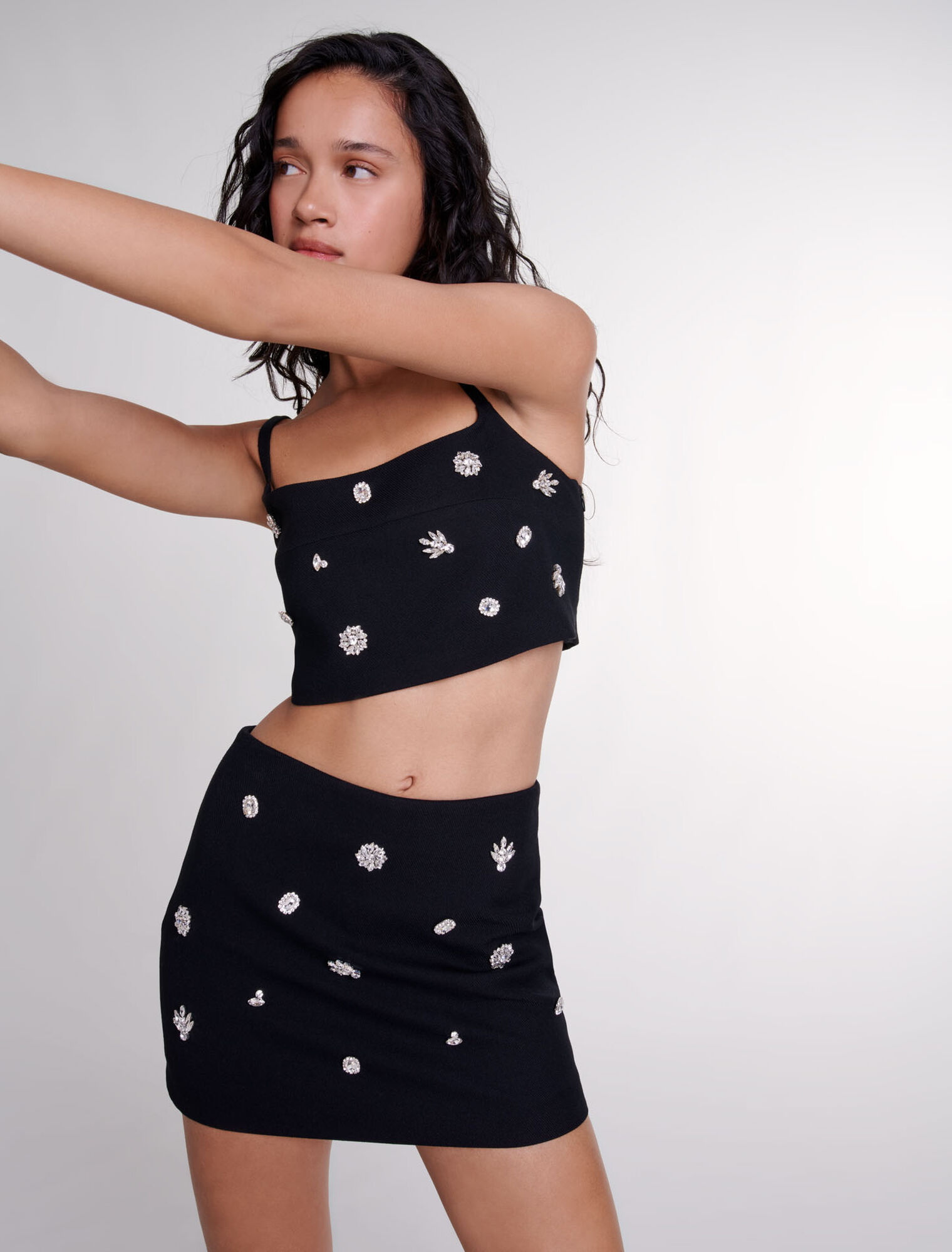 Trompe-l'Œil-Shorts mit Strass