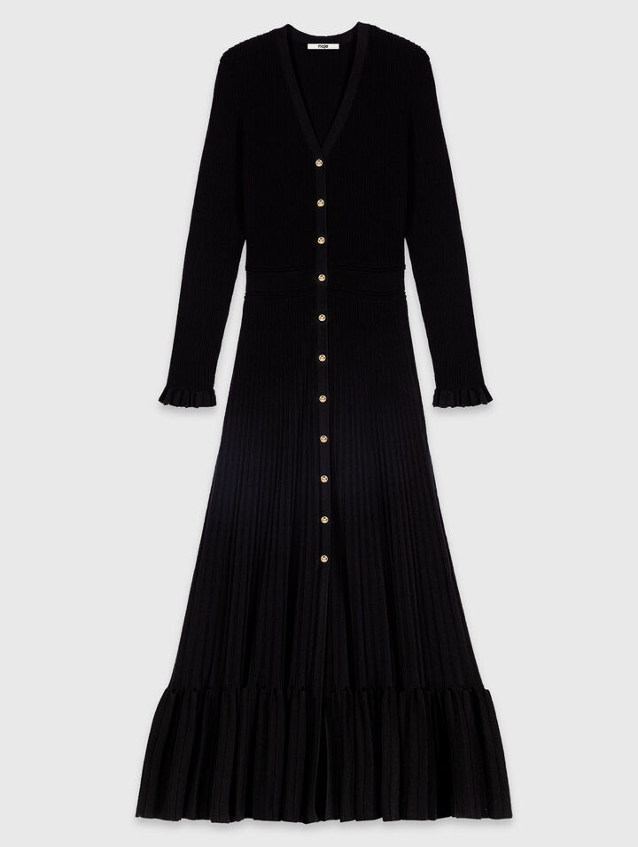 Langes Strickkleid mit Volants
