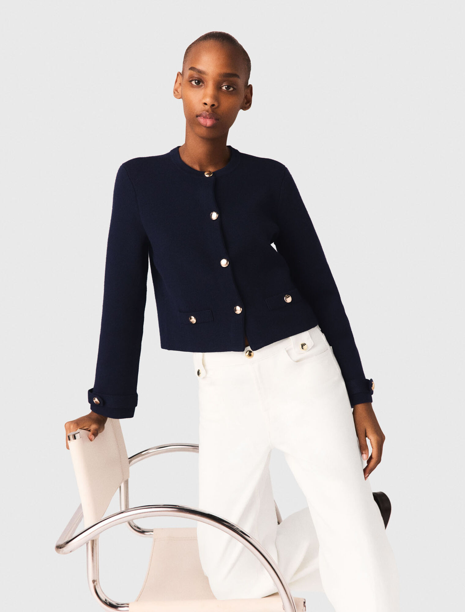 Cardigan, abnehmbarer Stickkragen