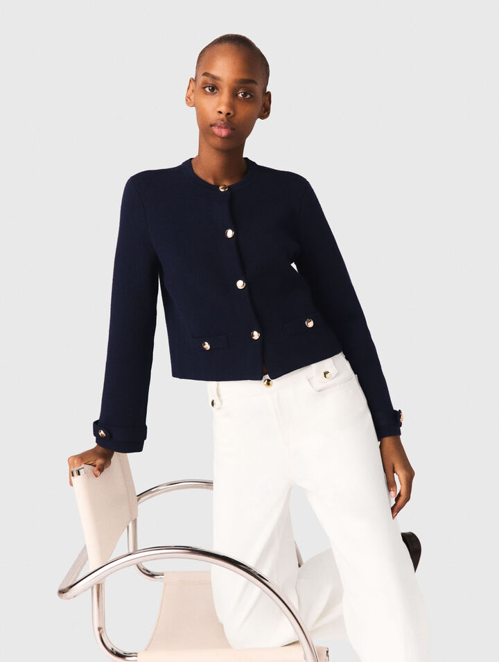 Cardigan, abnehmbarer Stickkragen