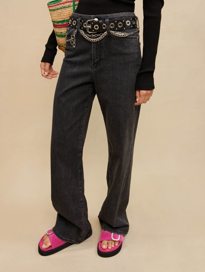 Schwarze Baggy-Jeans mit G&uuml;rtel