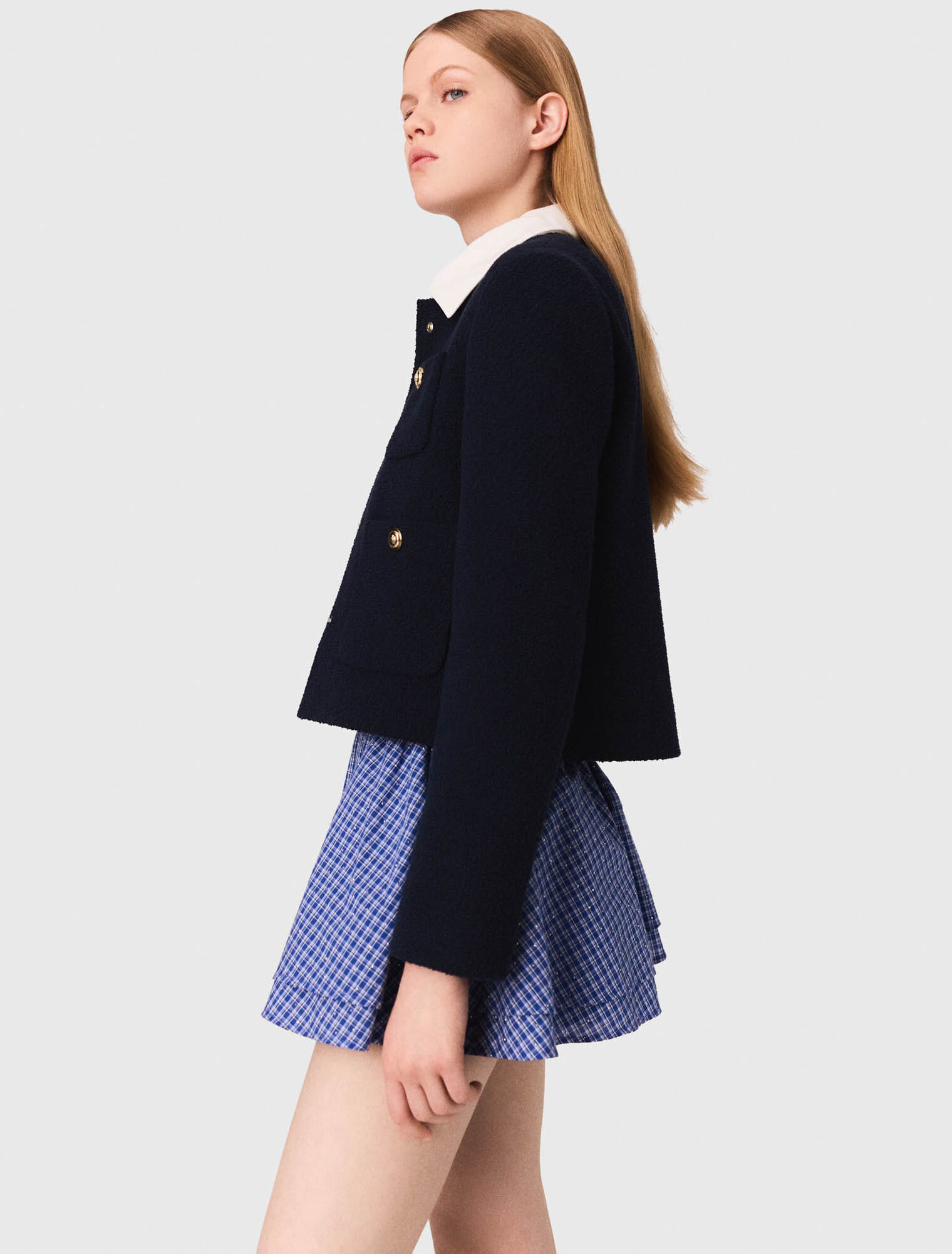 Kurze Tweed-Jacke, Kragen abnehmbar