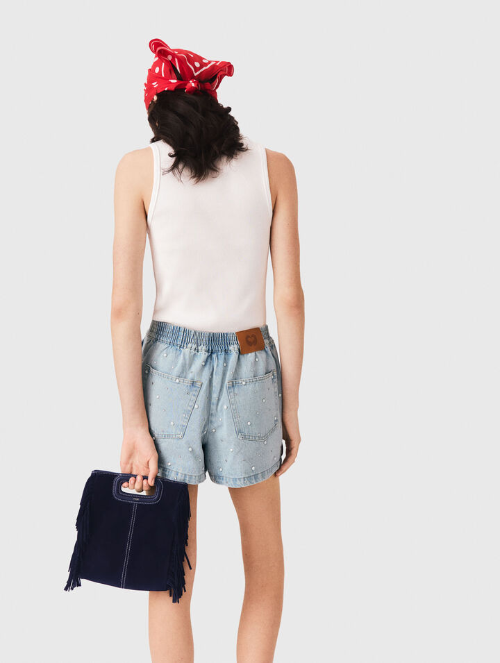 Denimshorts mit Blumen