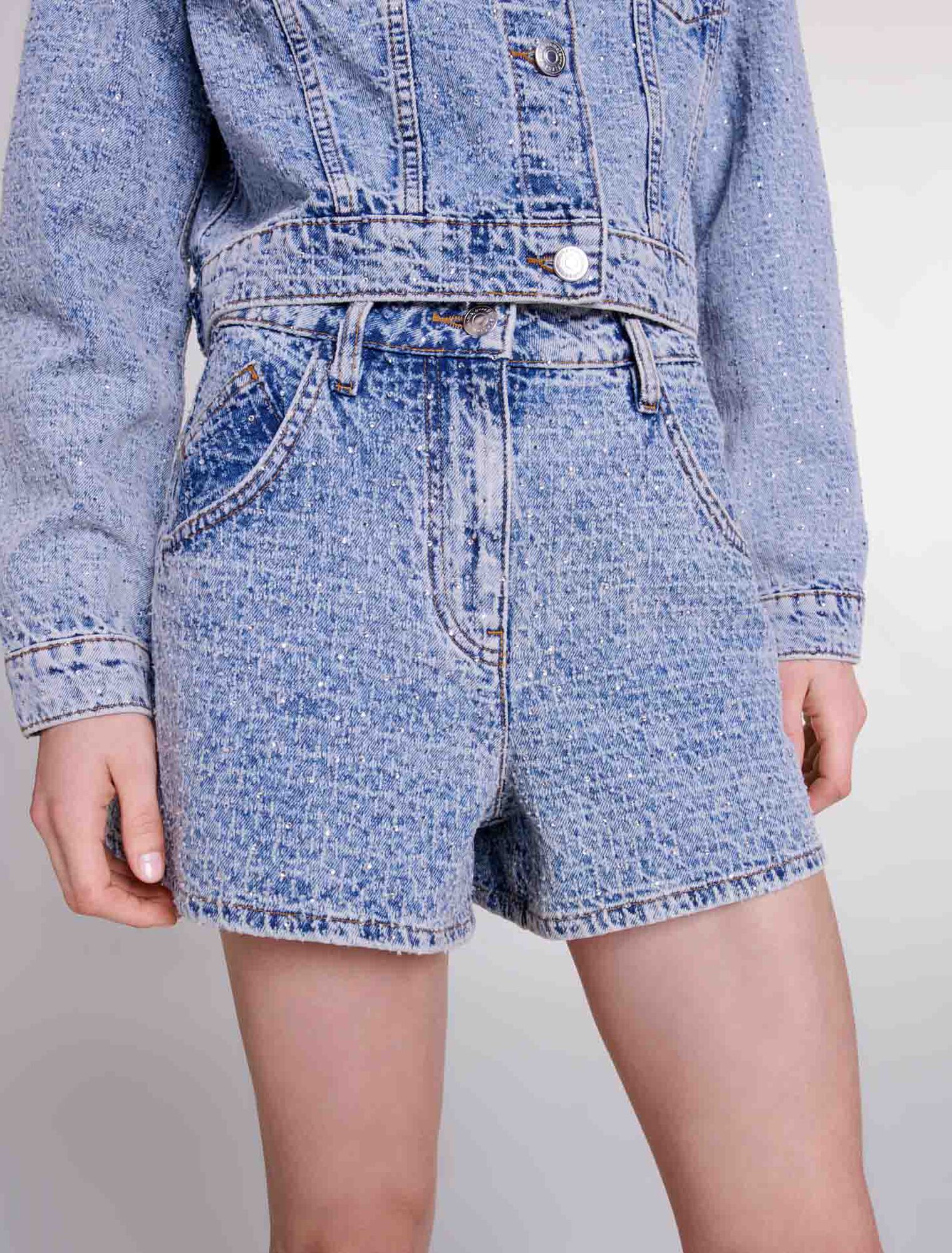Jeansshorts mit Jacquard & Strass