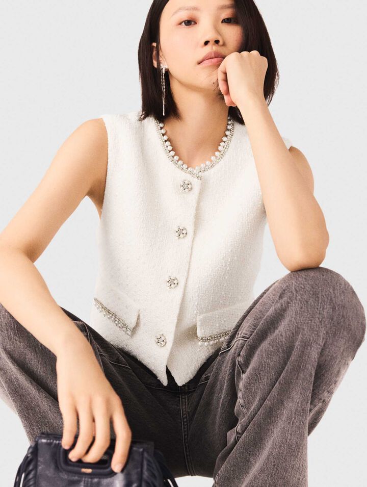 Tweed-Jacke mit Perlenborte