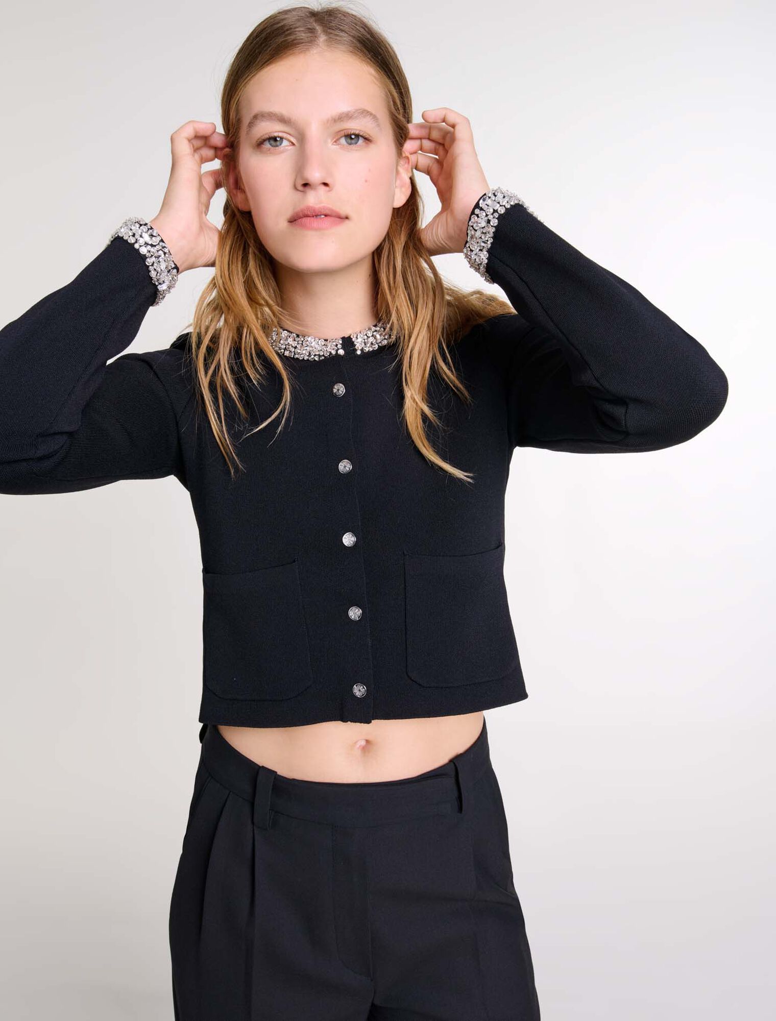 Cardigan mit Strass-Borten