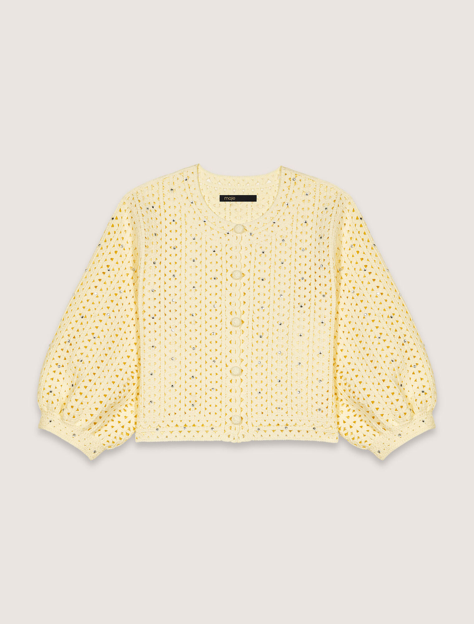 Kurzer Häkelcardigan mit Strass