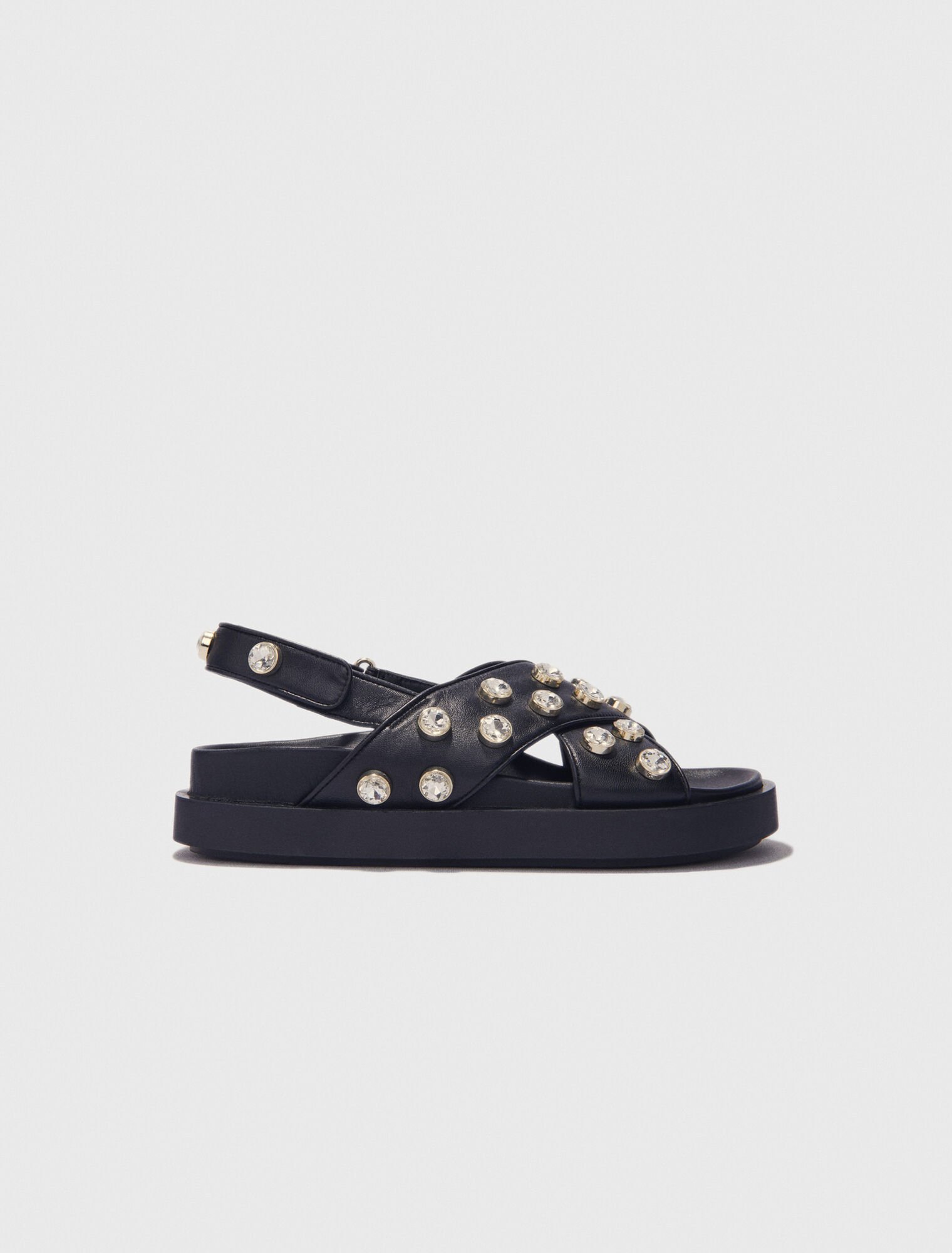Flache Ledersandalen mit Strass