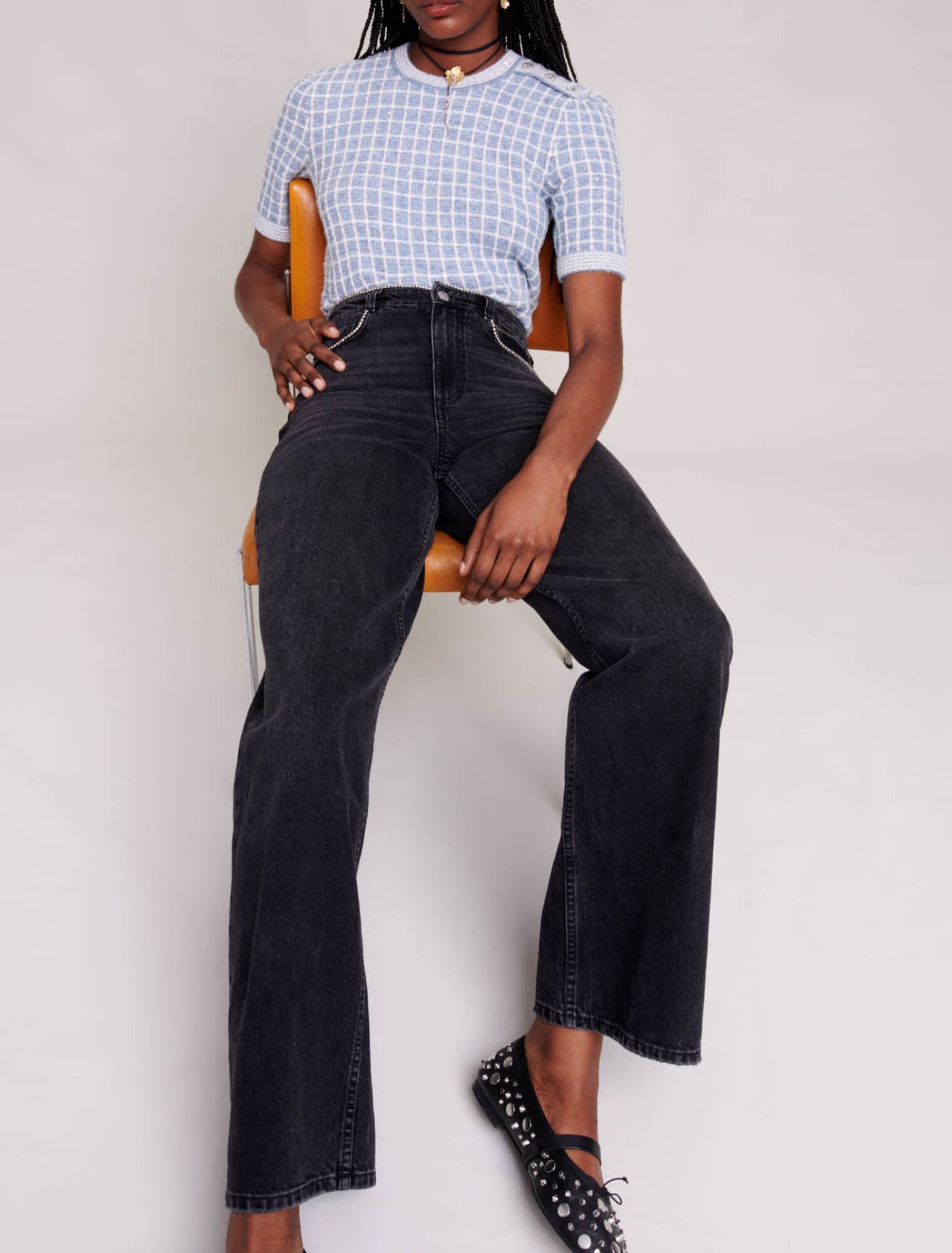 Weite Jeans mit Strass