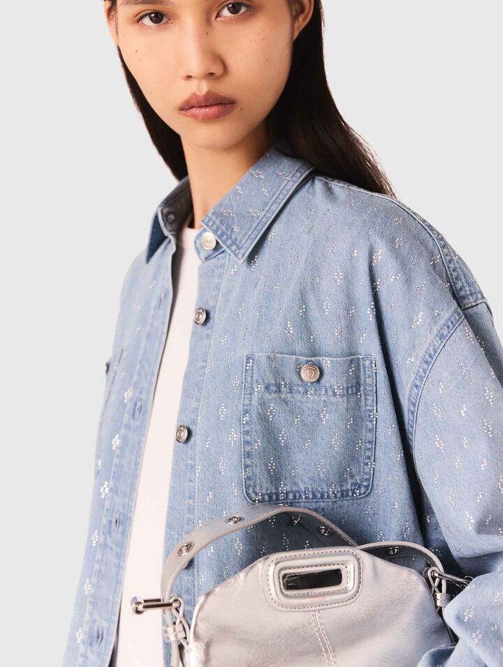 Kurzes Jeanshemd mit Strass