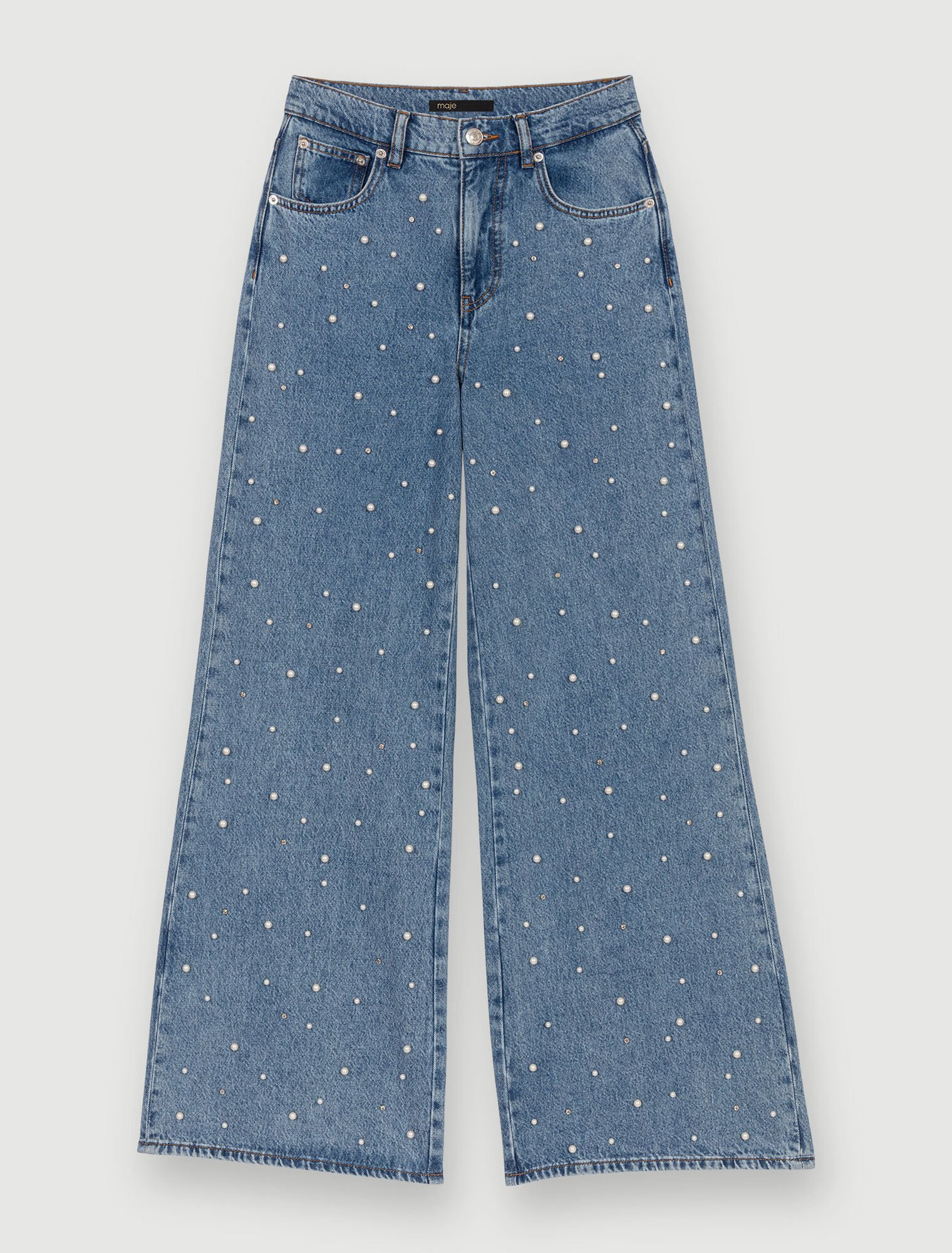 Weite Jeans mit Perlenbesatz