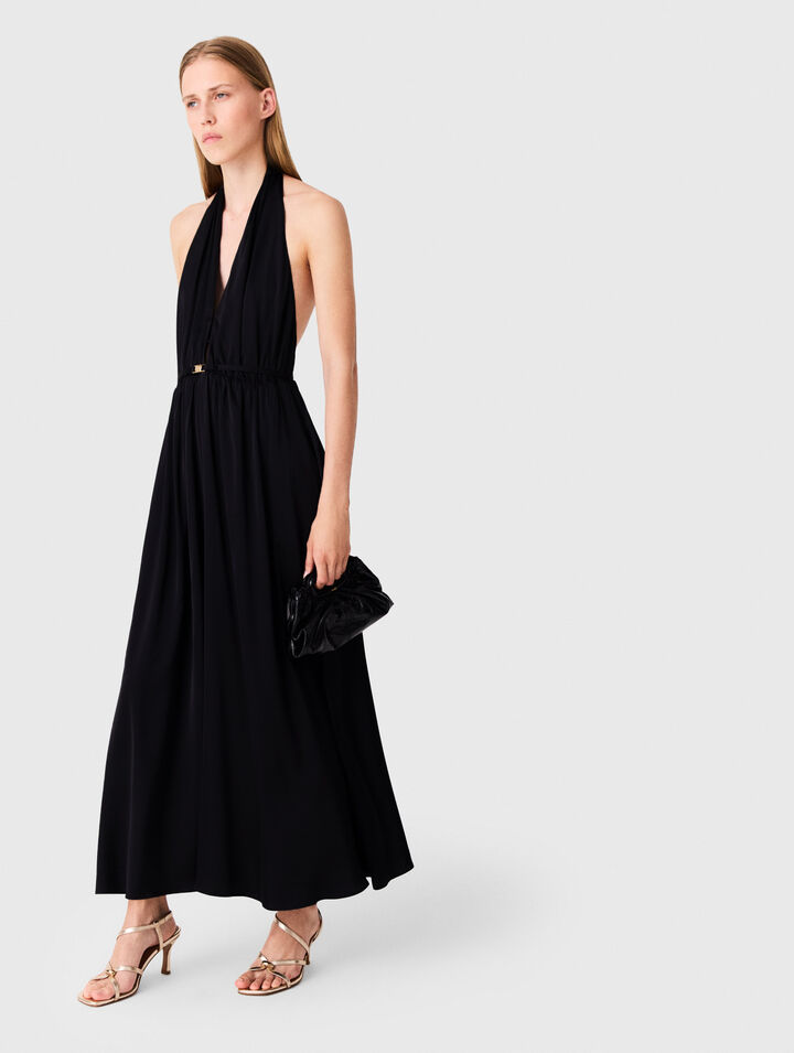 Langes, r&uuml;ckenfreies Plisseekleid