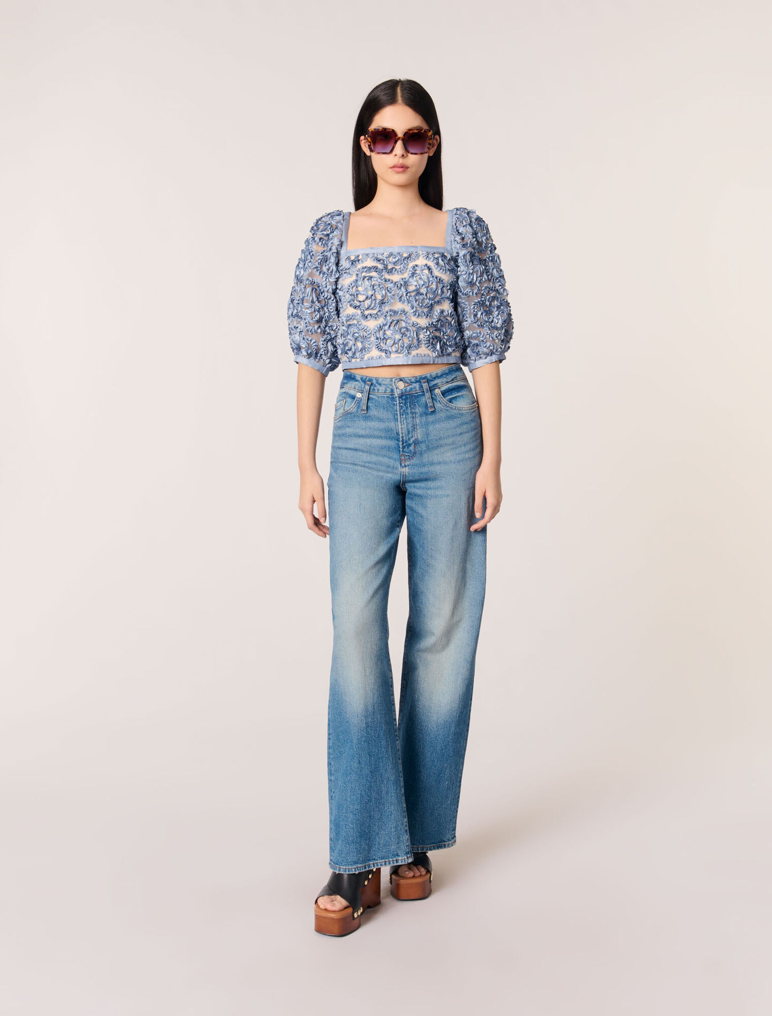 Organza-Top mit floralem Motiv