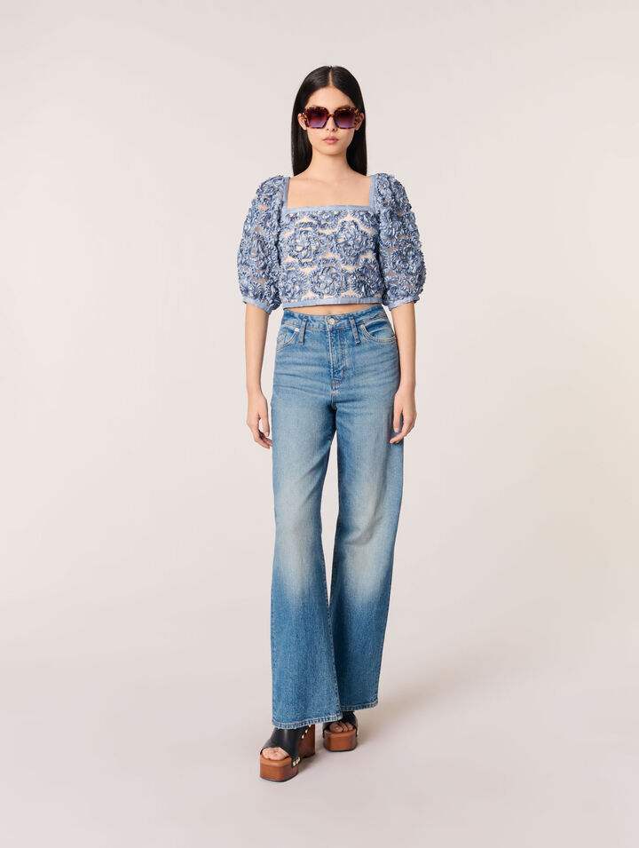 Organza-Top mit floralem Motiv