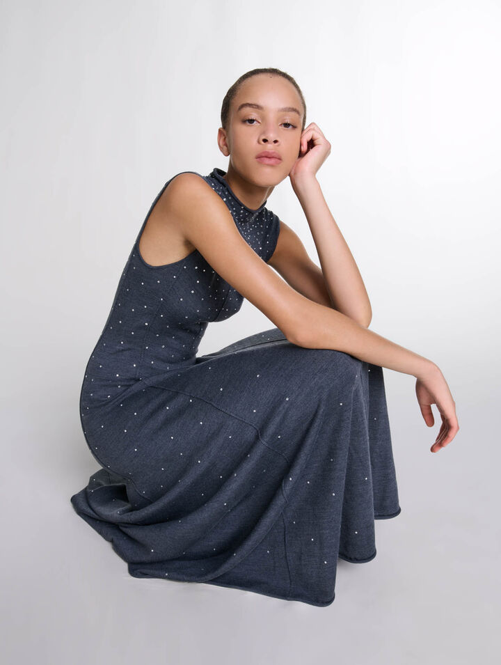 Langes Strickleid mit Strass
