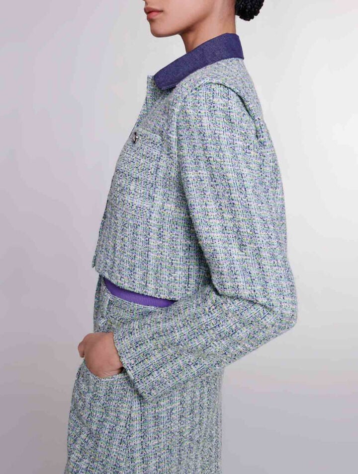 Kurze, kontrastreiche Tweed-Jacke