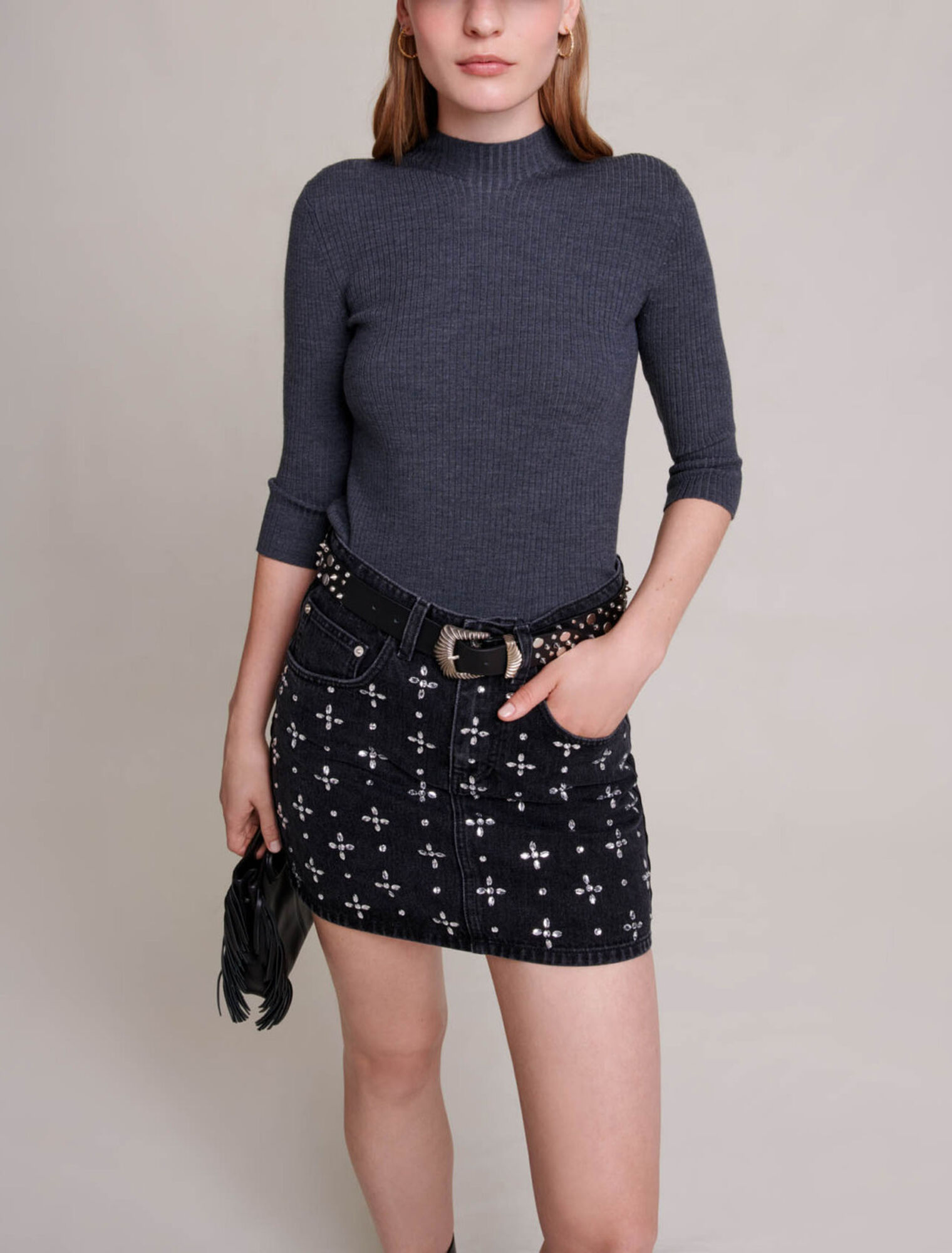 Kurzer Jeansrock mit Strass