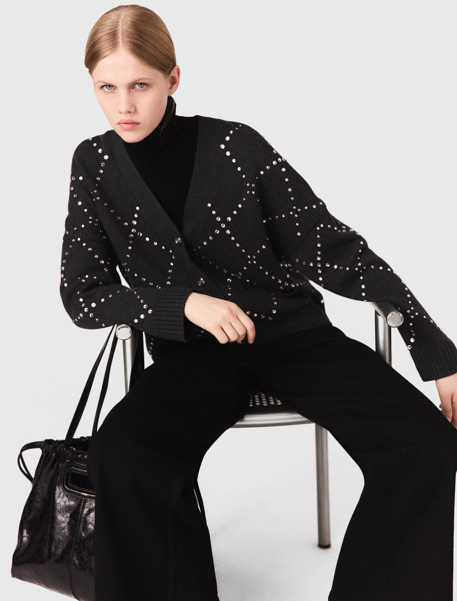 Karierter Cardigan mit Strass-Verzierung