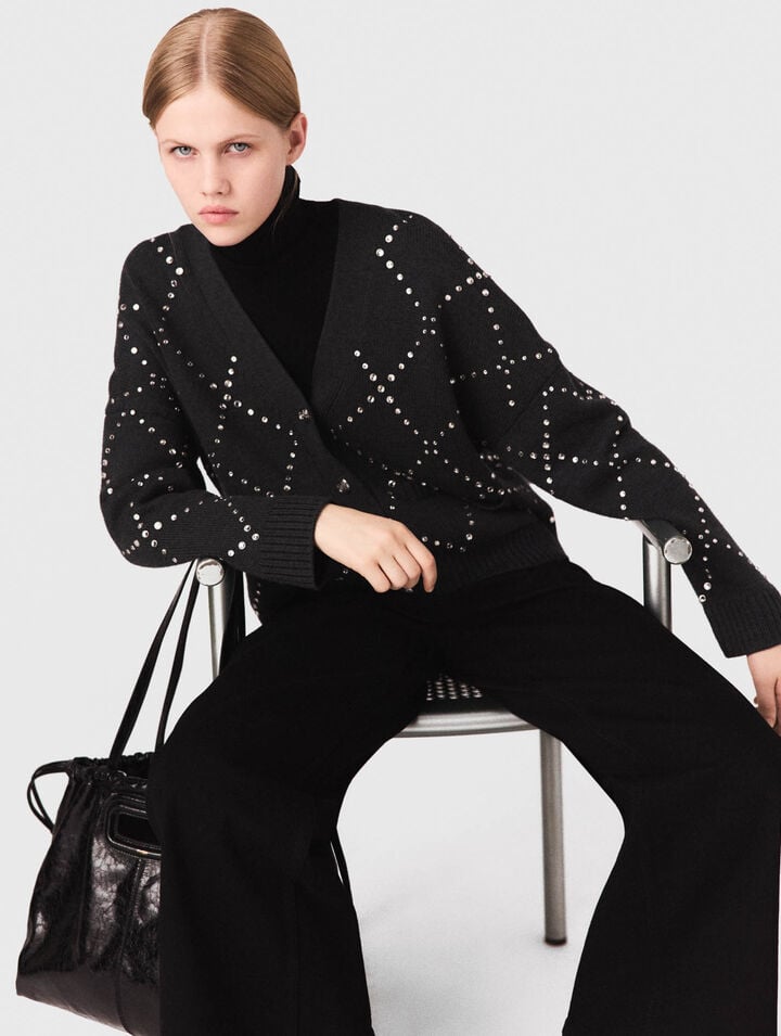 Karierter Cardigan mit Strass-Verzierung