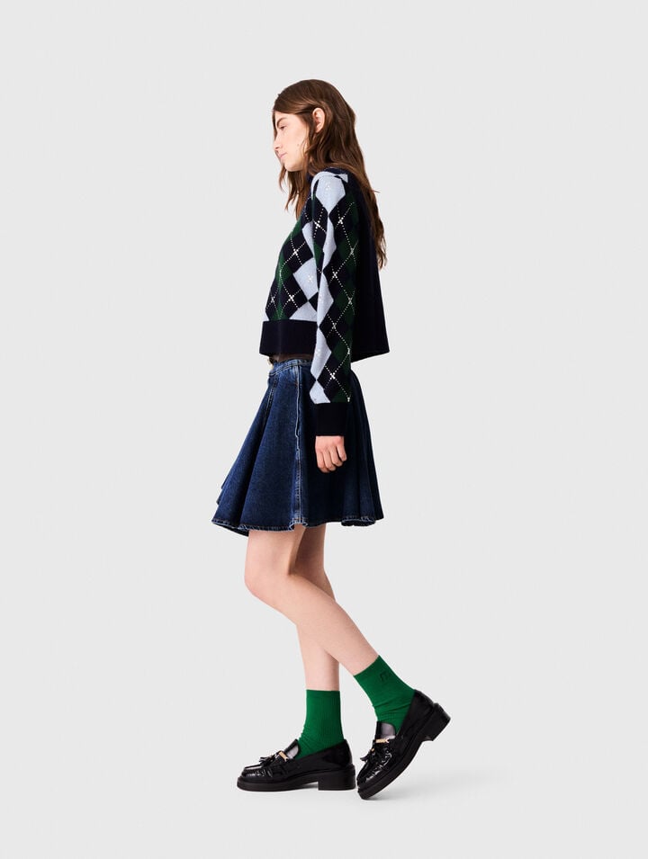 Argyle-Pullover mit Strass