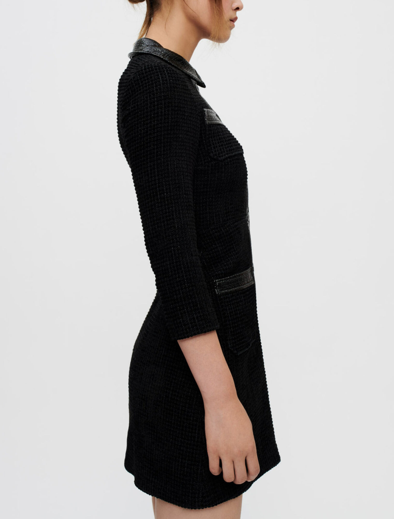 Kleid aus Samt-Tweed und Vinyl
