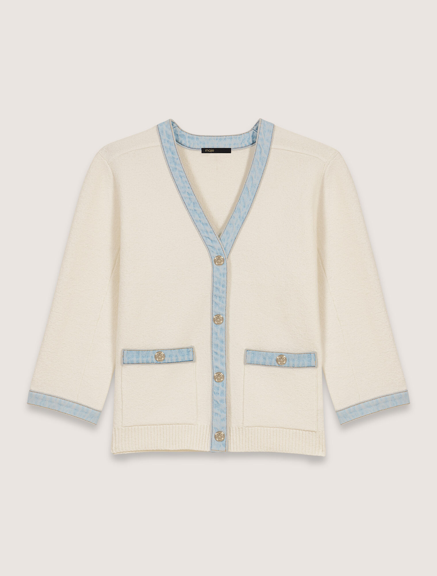 Langer Cardigan mit Denimdetails
