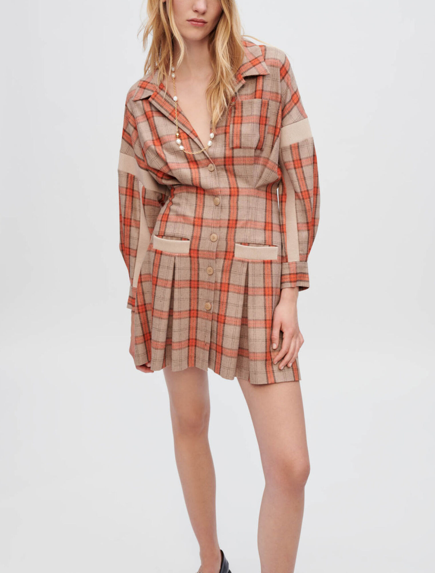 Hemdblusenkleid mit Karos in Orange