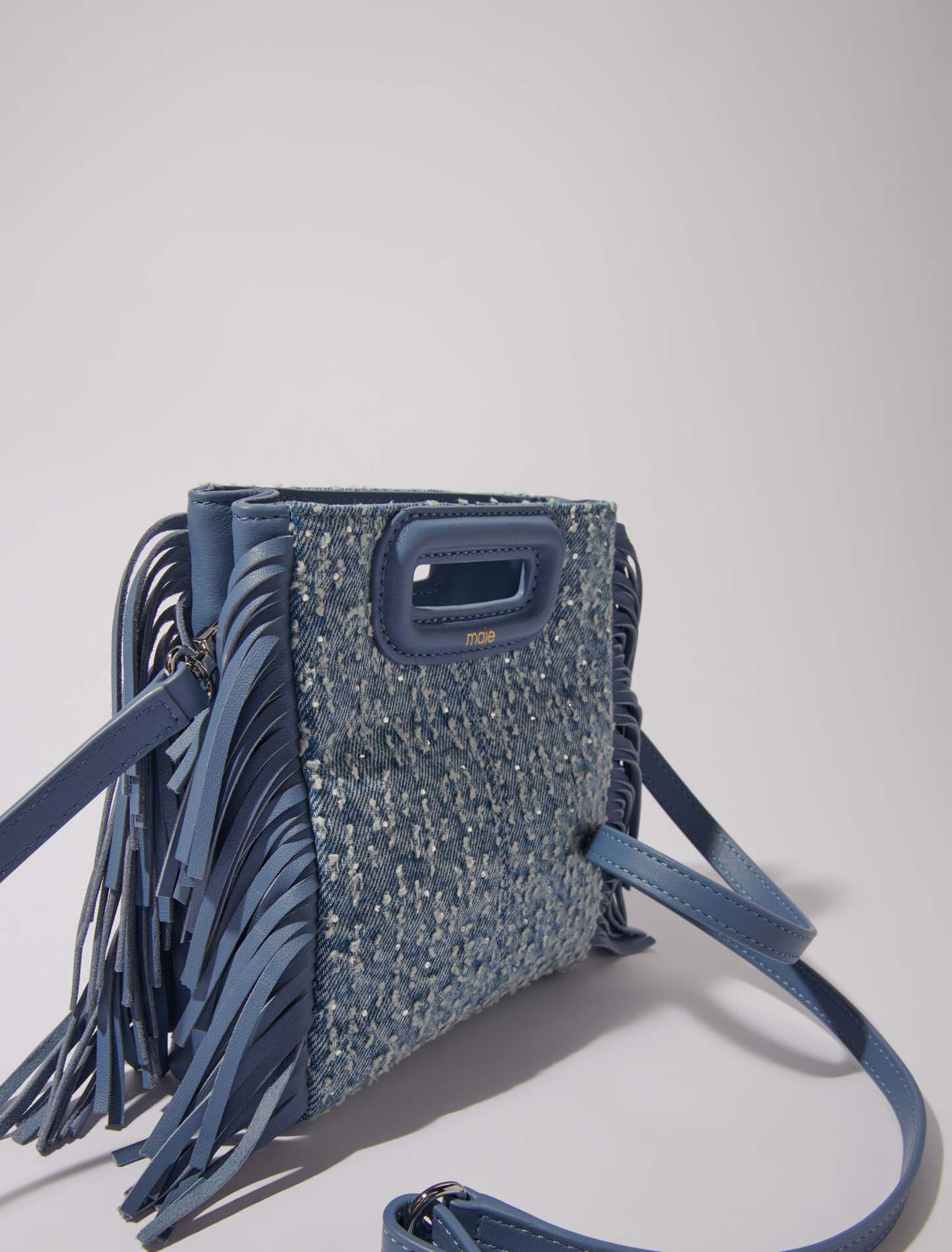 Tasche M mini aus Denim und Strass