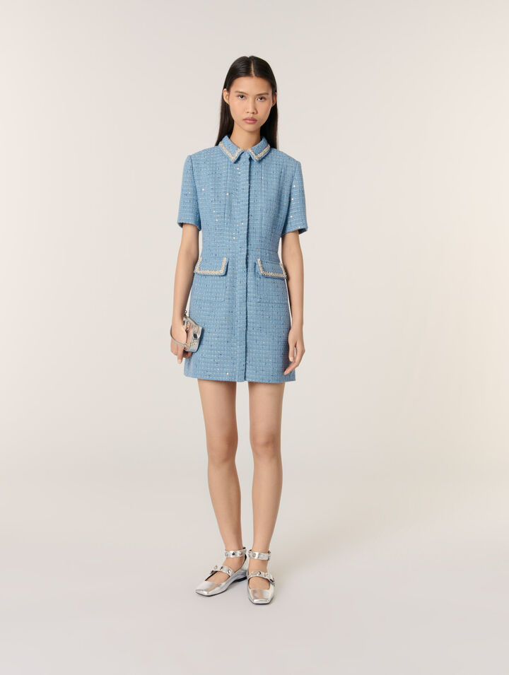 Kurzes Tweedkleid mit Pailletten