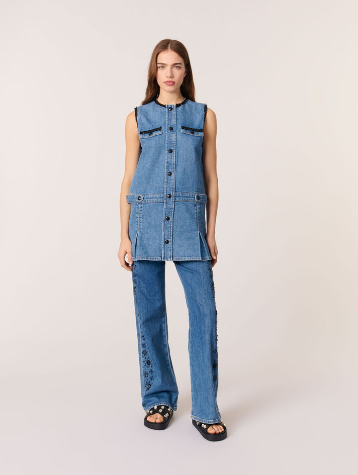 Denimkleid mit bestickten Borten