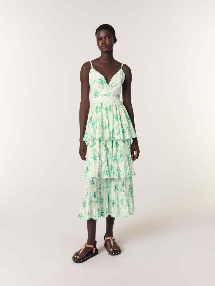 Bedrucktes langes Kleid mit Volants