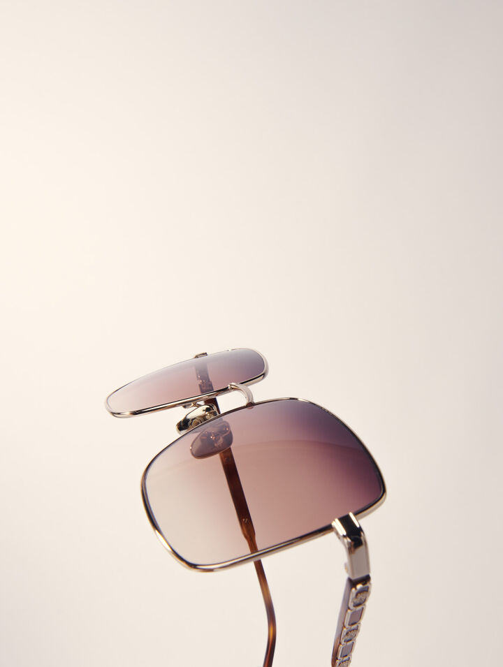 Eckige Sonnenbrille aus Materialmix