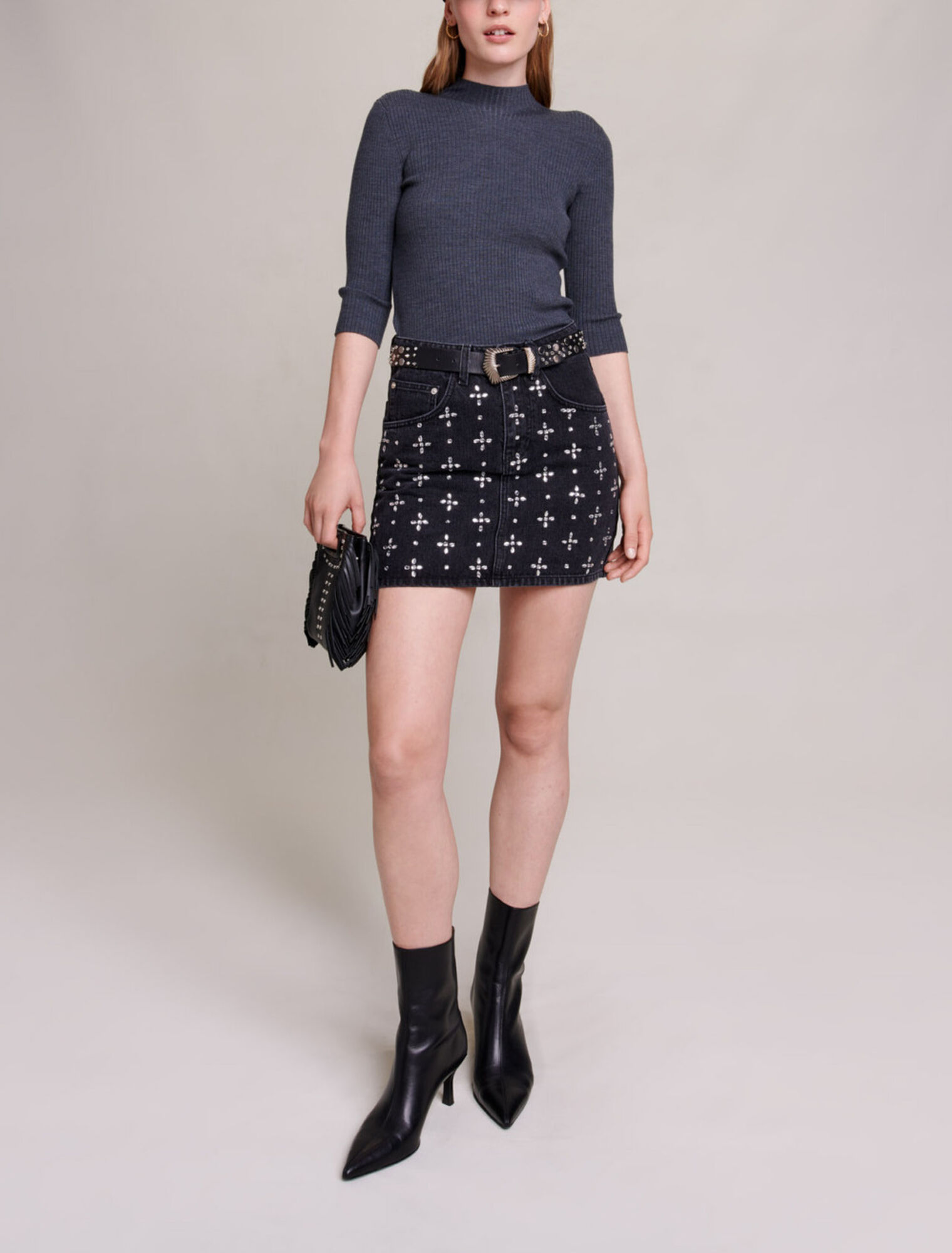 Kurzer Jeansrock mit Strass