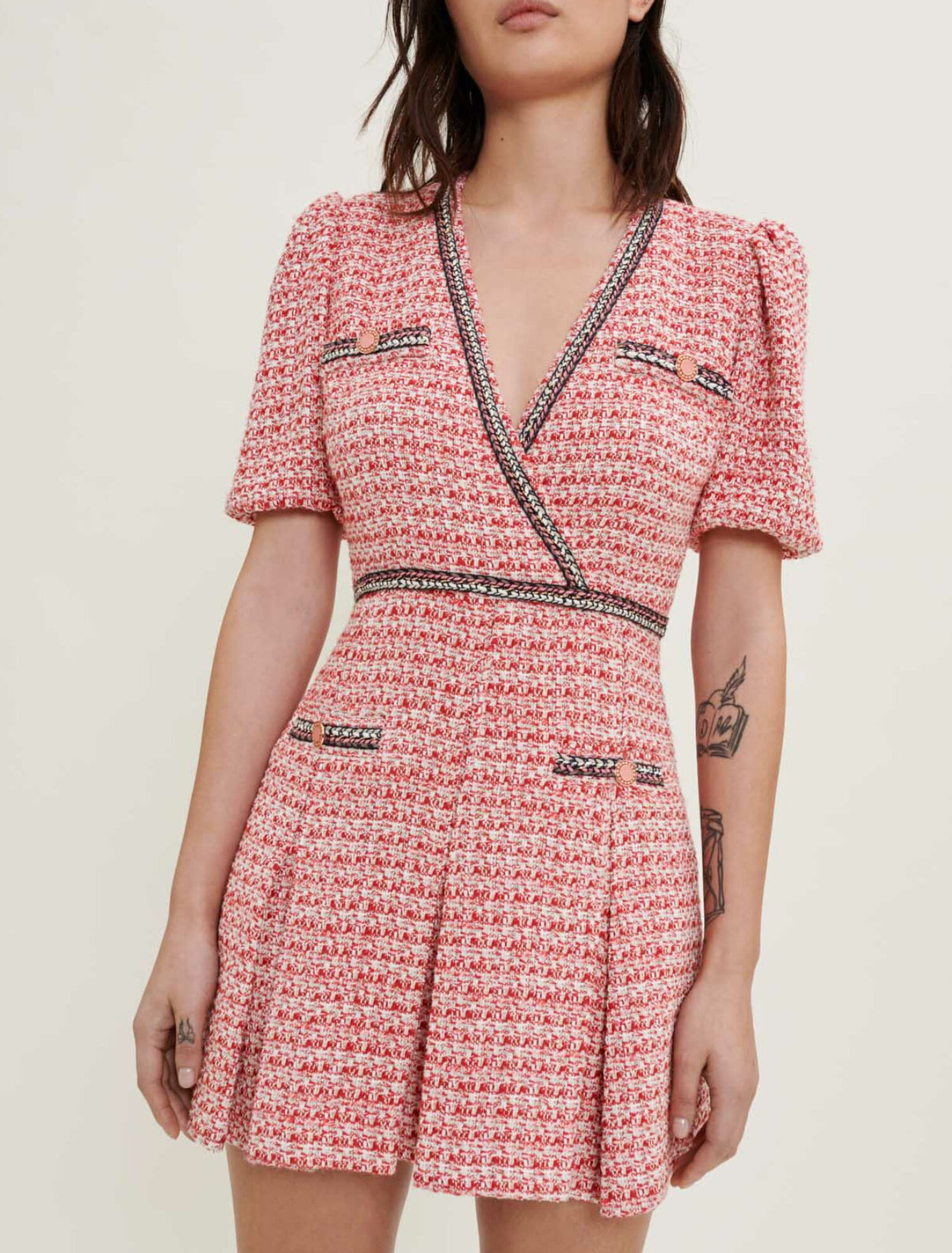 Tweed-Kleid mit Ethno-Borten