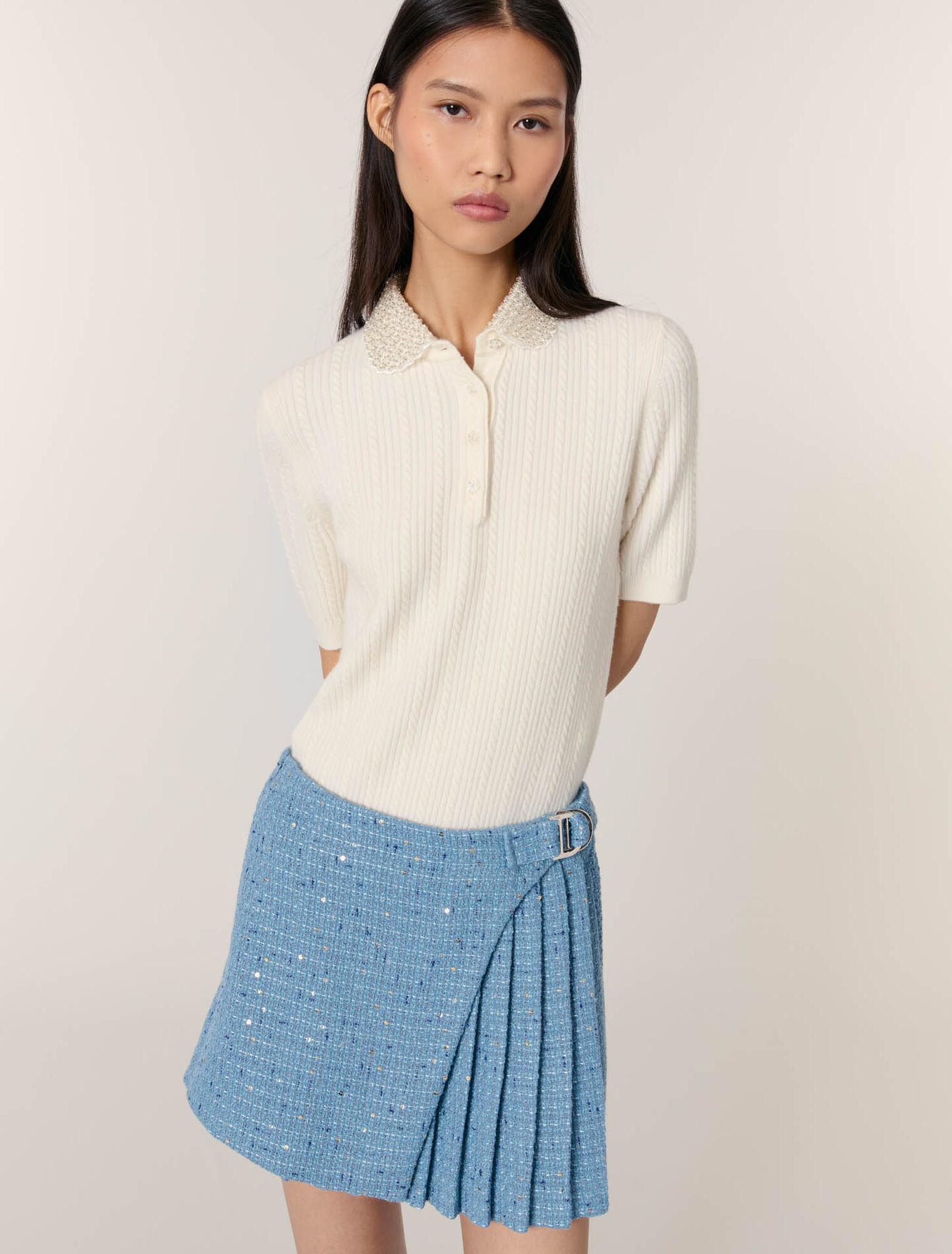 Plissierter Hosenrock aus Tweed