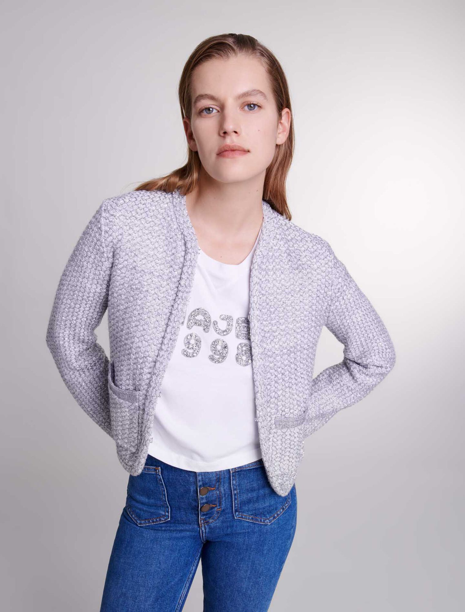 Strick-Cardigan in Tweed-Optik