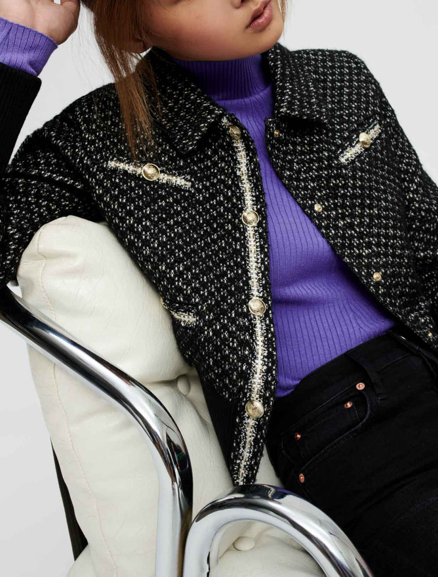 Unten geraffter Blouson aus Tweed