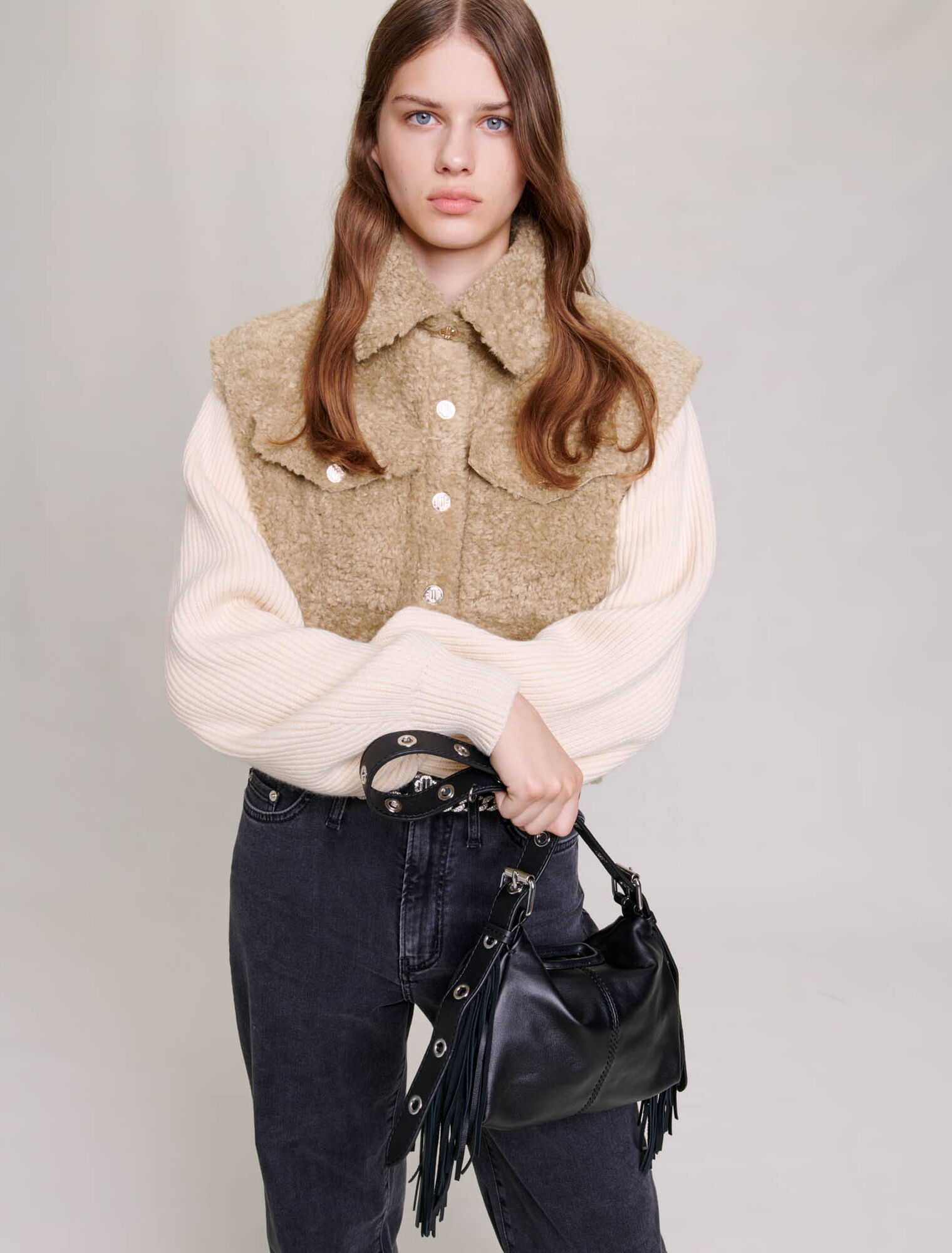 Blouson aus Webpelz und Strickmaterial
