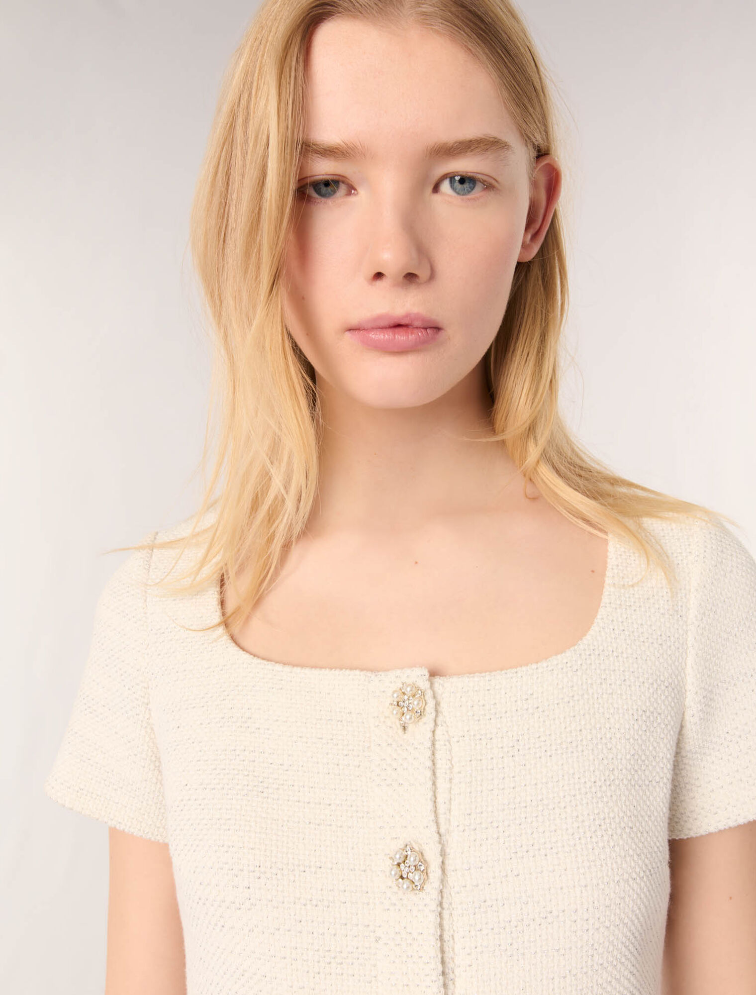 Peplum-Top aus Tweed und Lurex