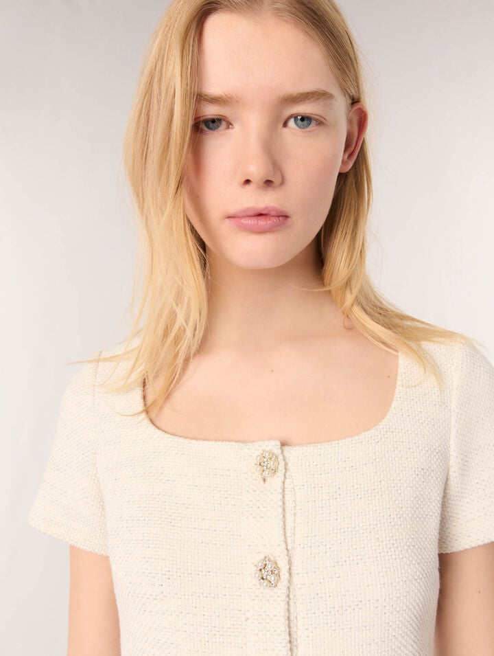 Peplum-Top aus Tweed und Lurex