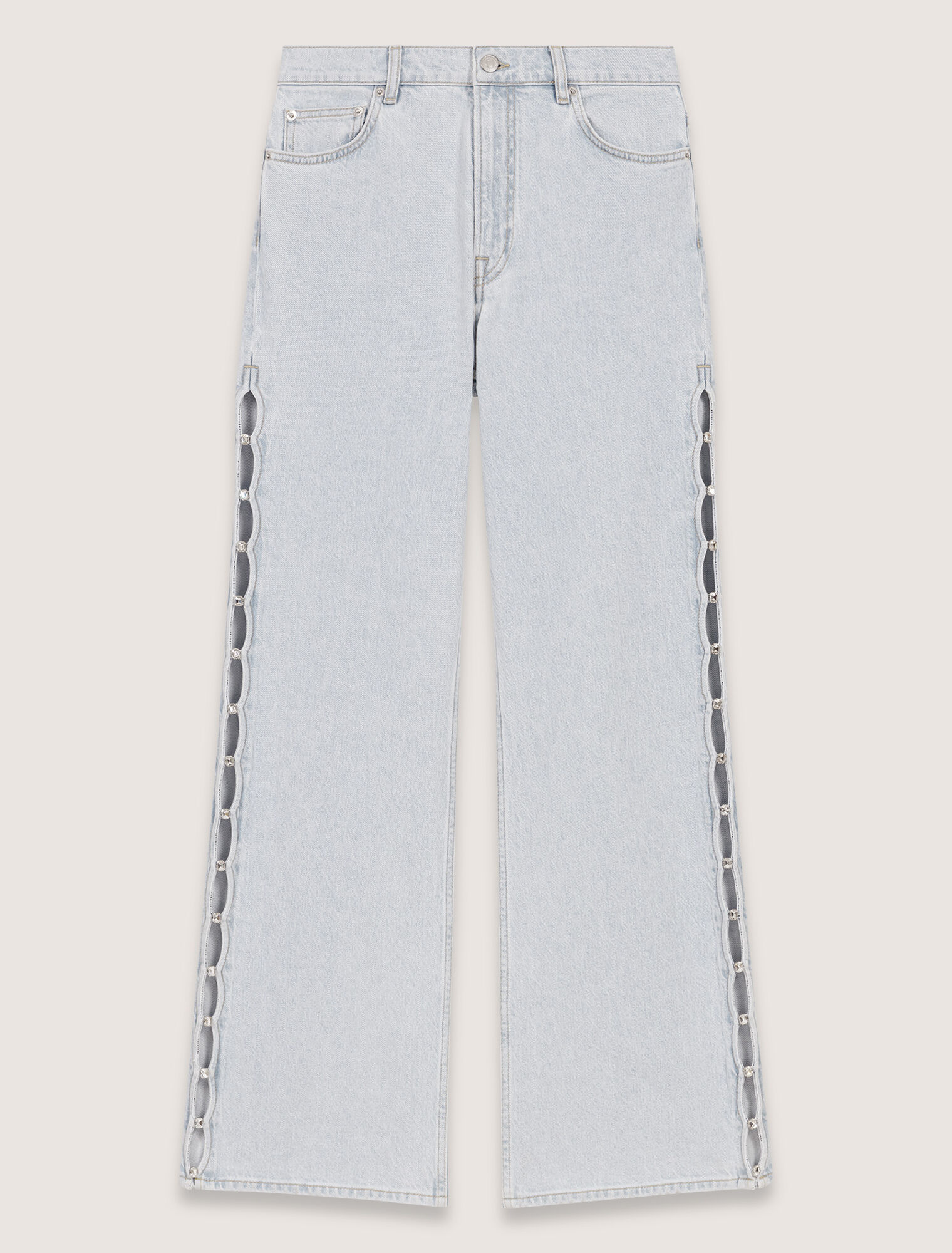 Weite Jeans mit Cut-outs und Strass