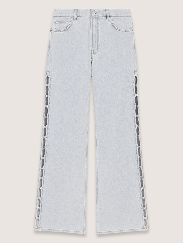 Weite Jeans mit Cut-outs und Strass