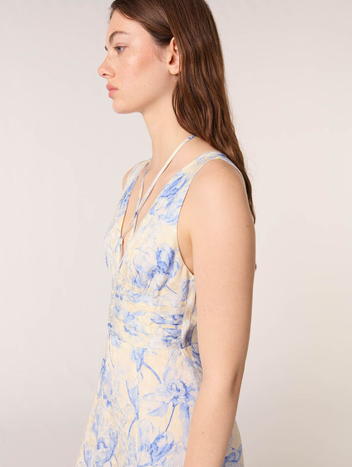 Langes Kleid mit Print und Schnürung