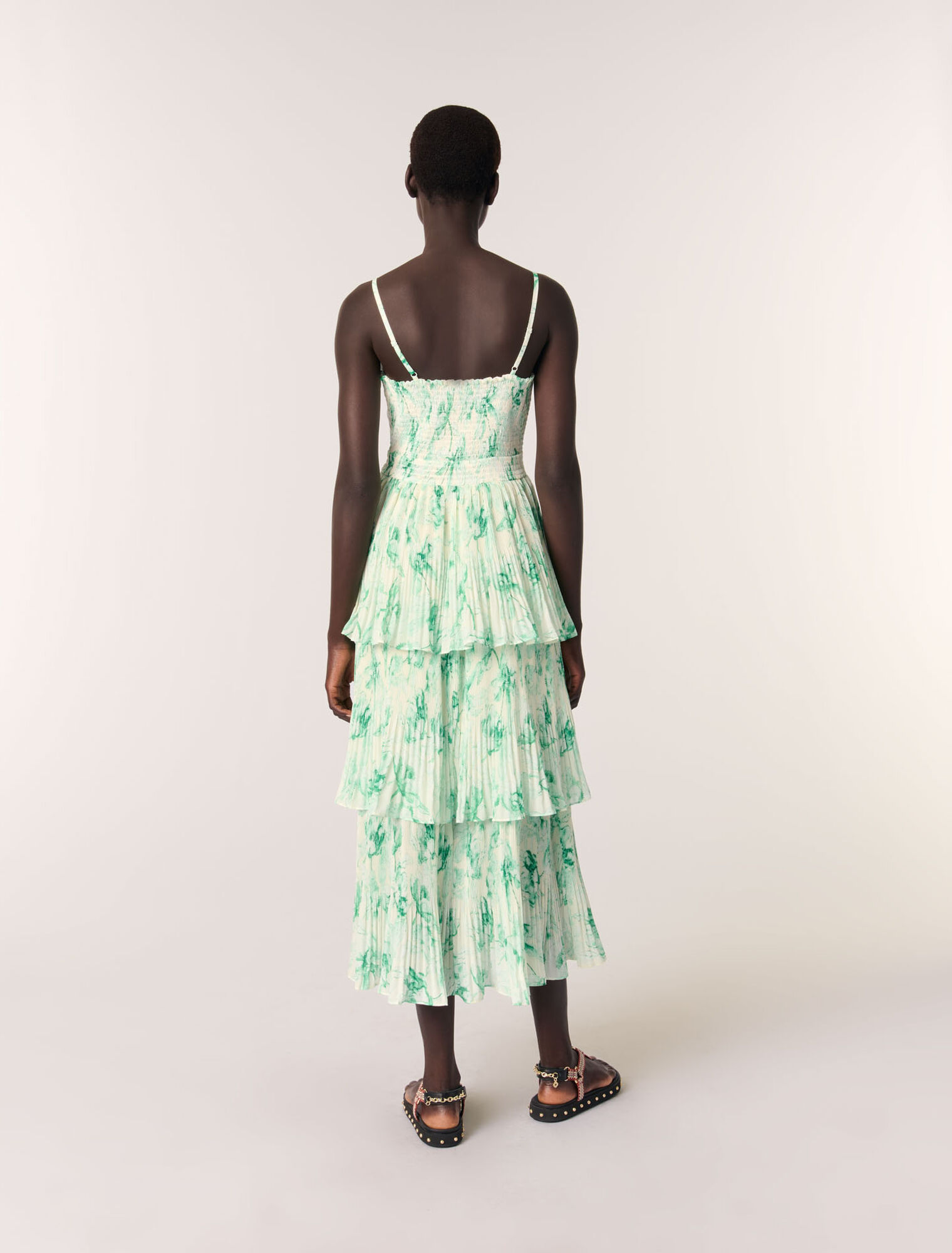 Bedrucktes langes Kleid mit Volants
